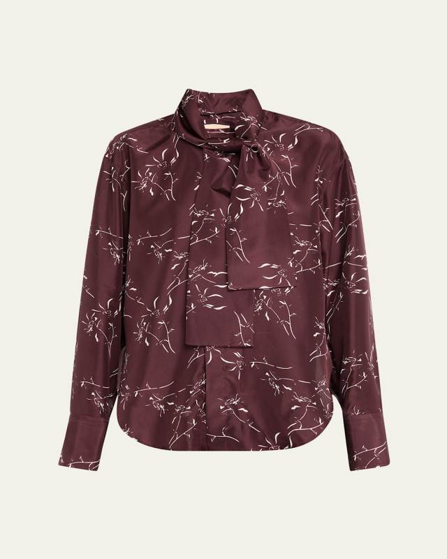 Long-Sleeve Tie-Neck Shirt